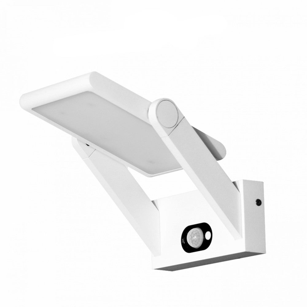 Projektor ścienny solarny 15,9 cm, wykończenie z białego aluminium, czujnik ruchu, automatyczne włączanie/wyłączanie dzień/noc, dioda LED 1,6 W 4000 K
