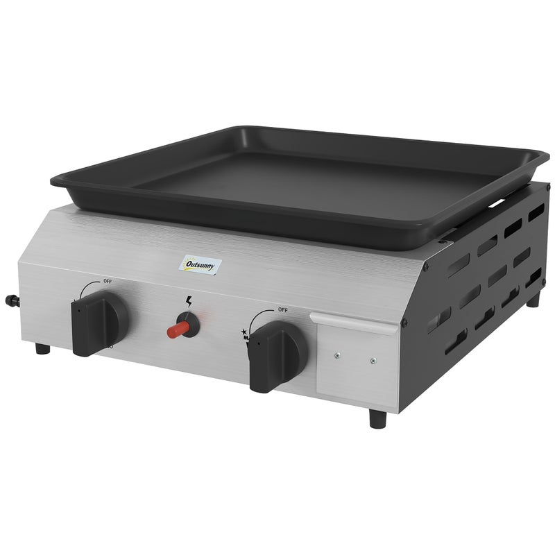 Grill gazowy, 2 palniki, powłoka nieprzywierająca, moc 4,8 kW, srebrny