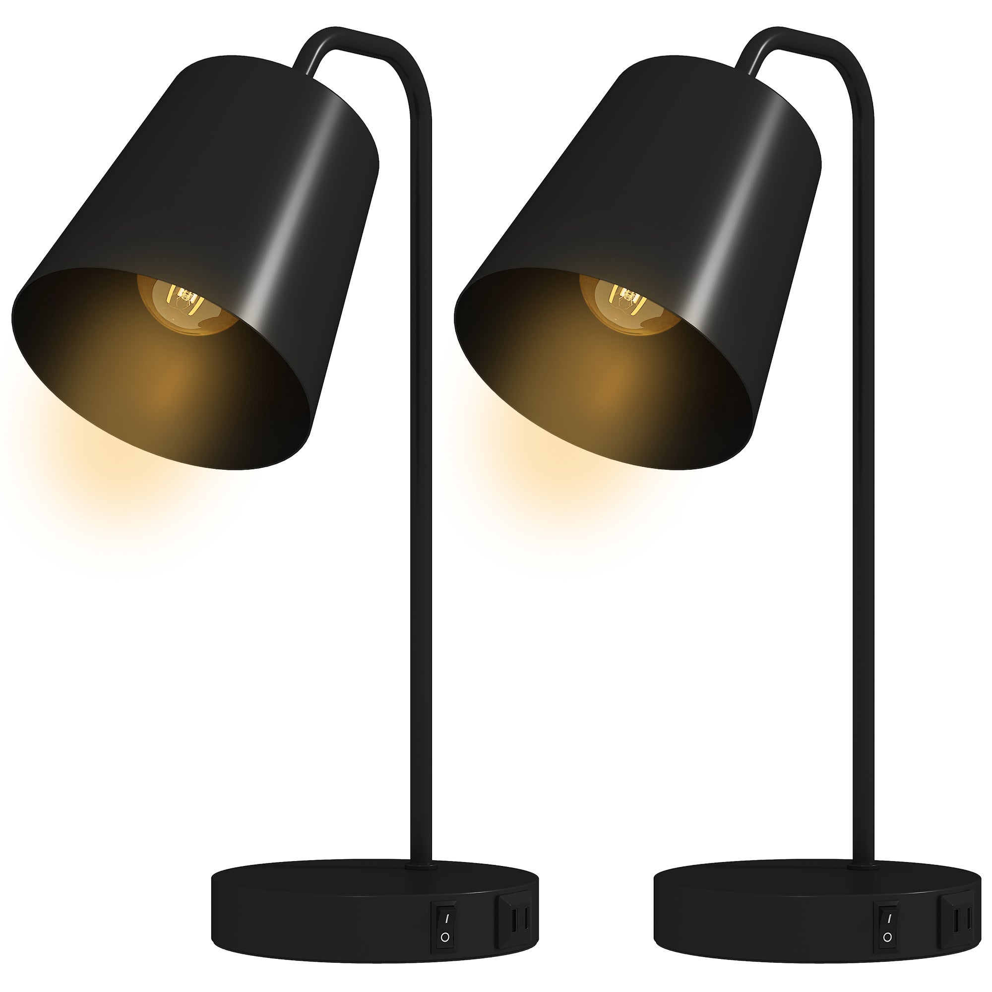 Zestaw lamp stołowych, 2 sztuki, nowoczesne lampy z portami USB-A i USB-C do sypialni, salonu i biura, czarne