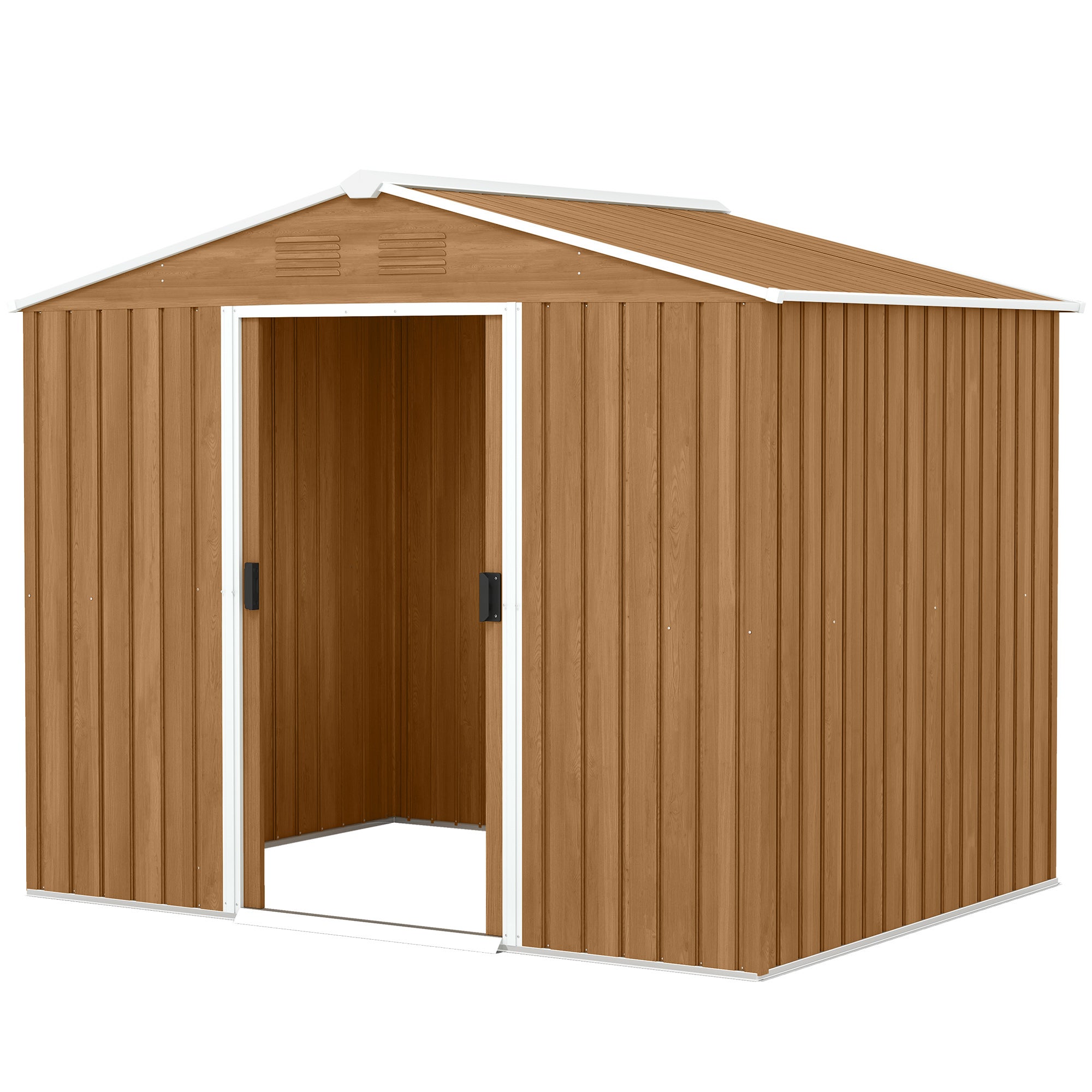 Domek ogrodowy z blachy stalowej z drzwiami przesuwnymi, 236 x 174 x 190 cm, brązowy
