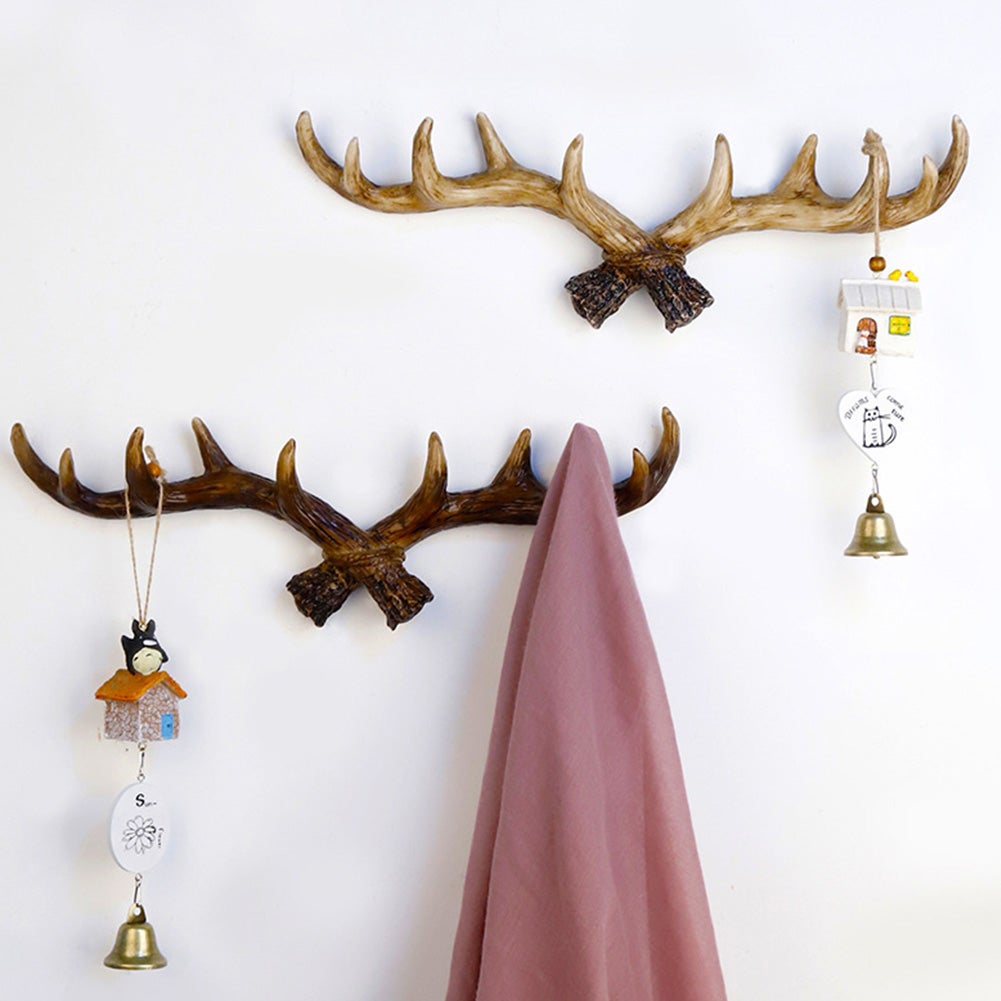 vintage haki ścienne w kształcie poroża jelenia antyczny wykończenie żywica Clothes klucz Hanger stojak haki Include 2 typ Screws światło i ciemny