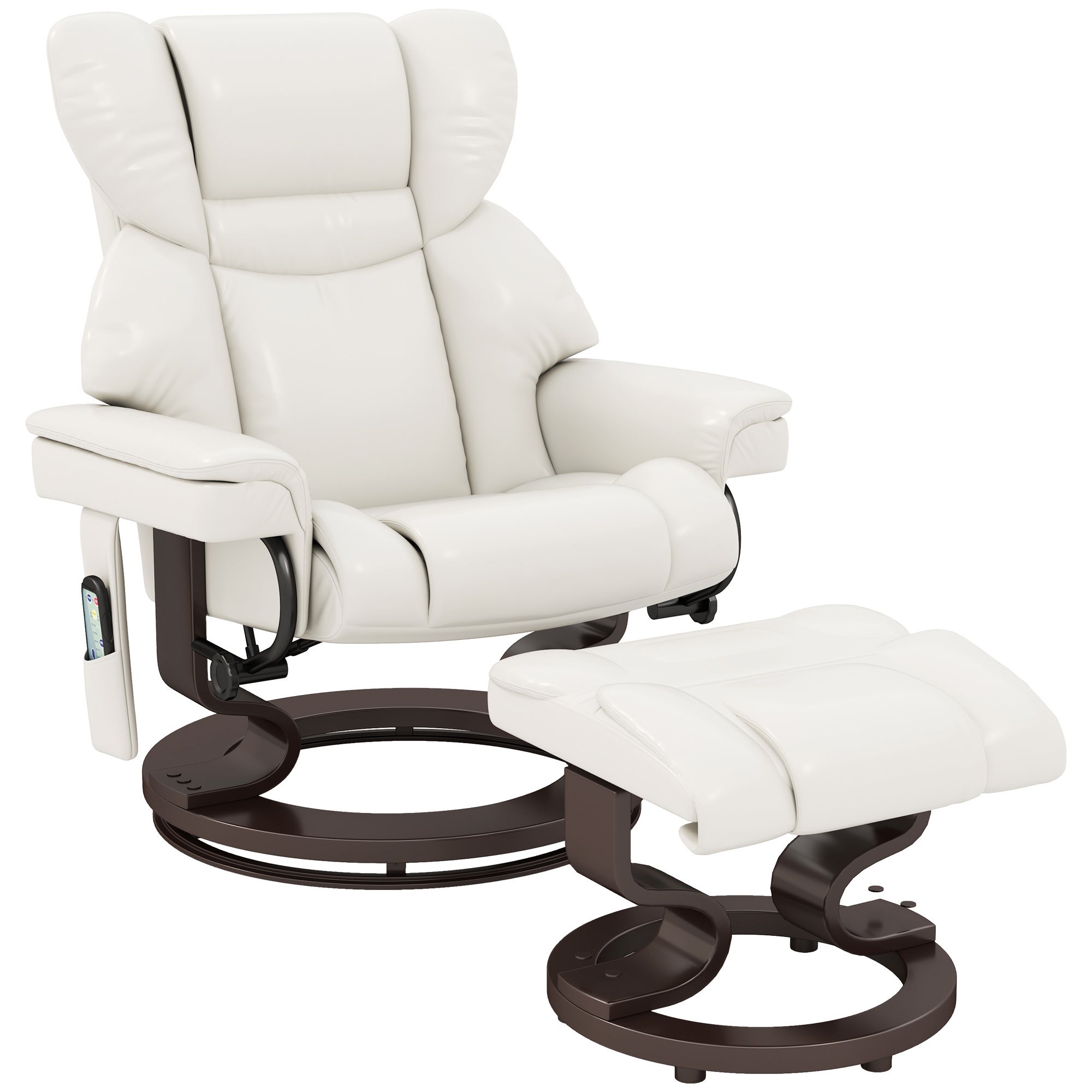 Fotel rozkładany z FUNKCJA MASAŻU i footstool, lounge krzesło, skóra syntetyczna, 79 x 82 x 101 cm, kremowy biały