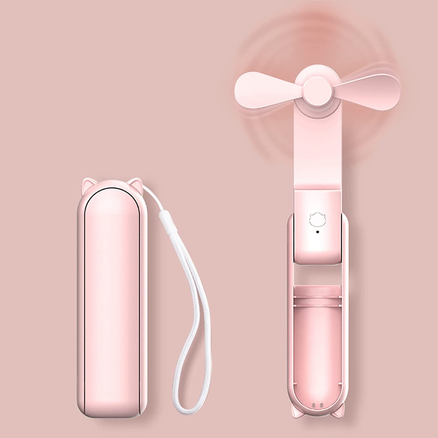 Mini wentylator kieszonkowy, różowy, ładowany przez USB, 3 prędkości, power bank 2 w 1