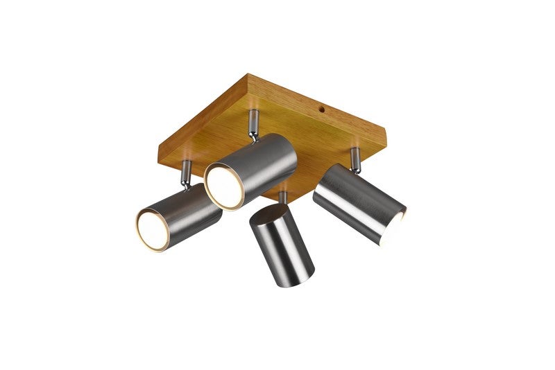 Reflektor cylindryczne tuby VANTOS srebrno-drewniany 4xGU10x35W metal wym:16x22x22cm IP20 Trio