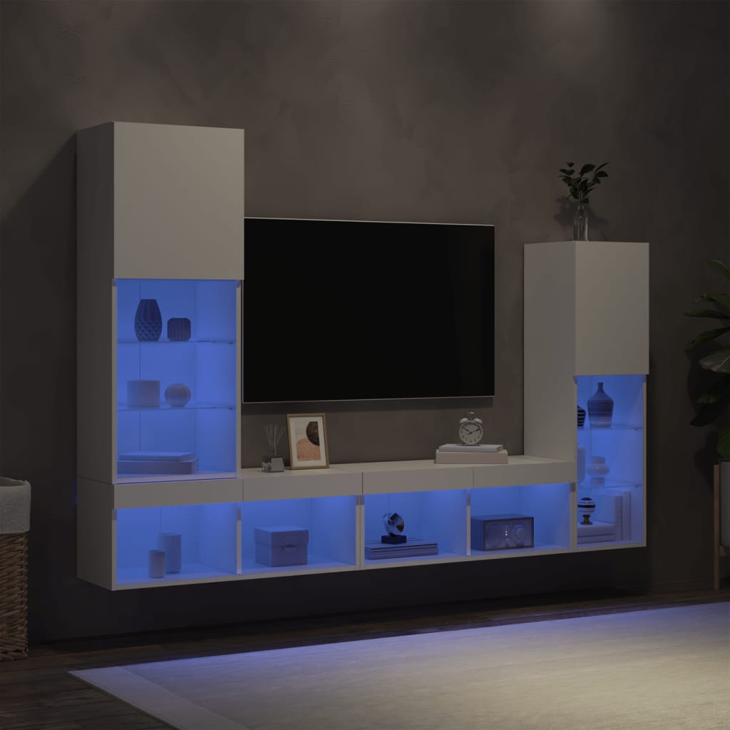 vidaXL 4-cz. zestaw mebli TV z LED, biały, materiał drewnopochodny