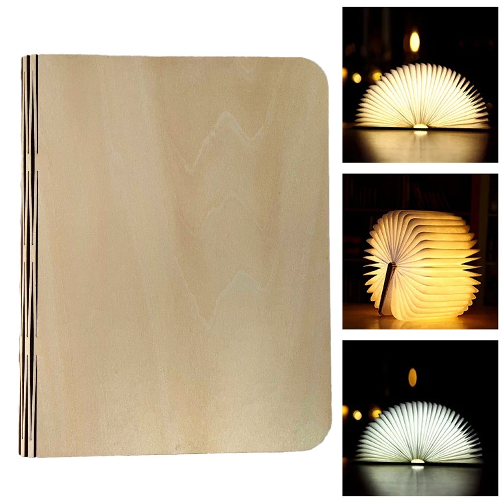 Składana drewniana lampka do książki z 3 temperaturami barwowymi, ładowalna magnetyczna lampka nocna LED, dekoracja, prezent urodzinowy (12 x 9 cm)