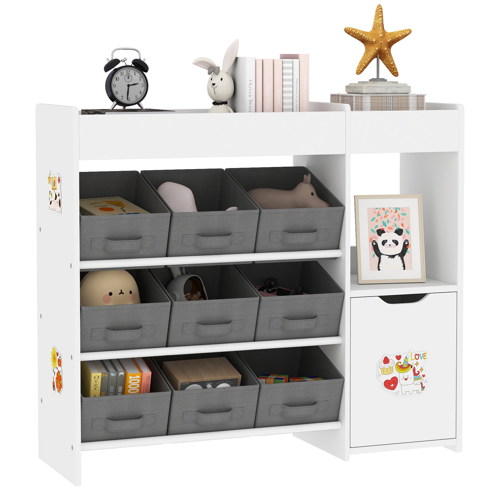Organizer dziecięcy z przegródkami, 9 wyjmowanymi koszykami i arkuszami naklejek, 92 x 30 x 80 cm, biały
