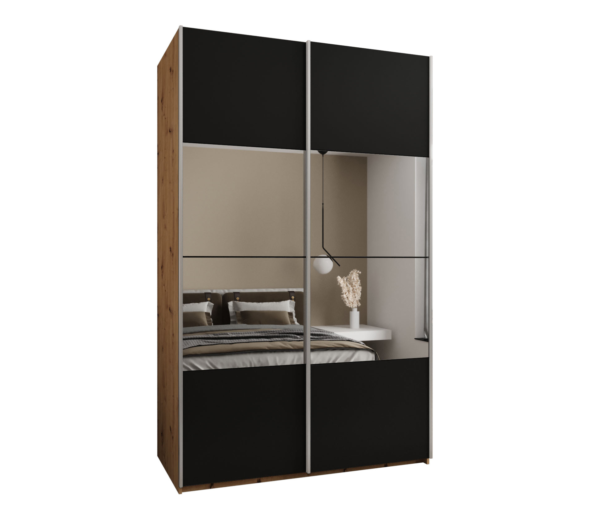Szafa przesuwna wysoka Lux 4 150 x 64 x 245,5 cm artisan + czarny + u. srebrny - Abiks Meble