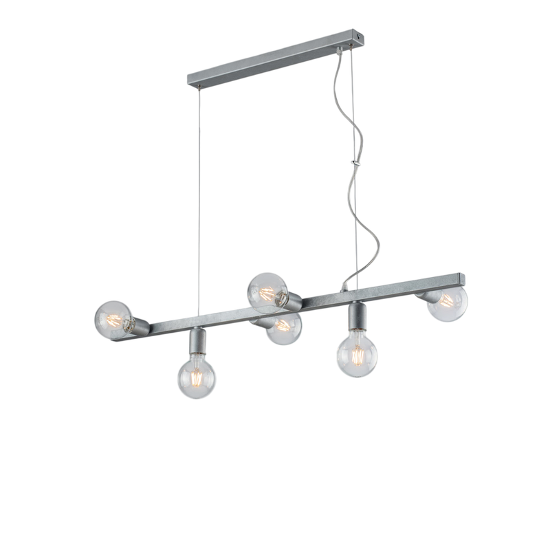 Sospensione in ferro laccato bianco e argento 6 luci H.18 - MAX 148 - L.101 X 16