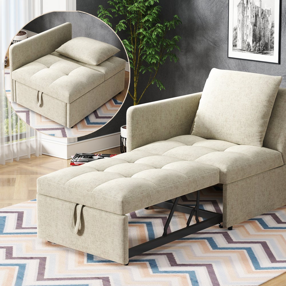 Sofa rozkładana 3 w 1, wielofunkcyjna, len, regulowane oparcie, do małych pomieszczeń