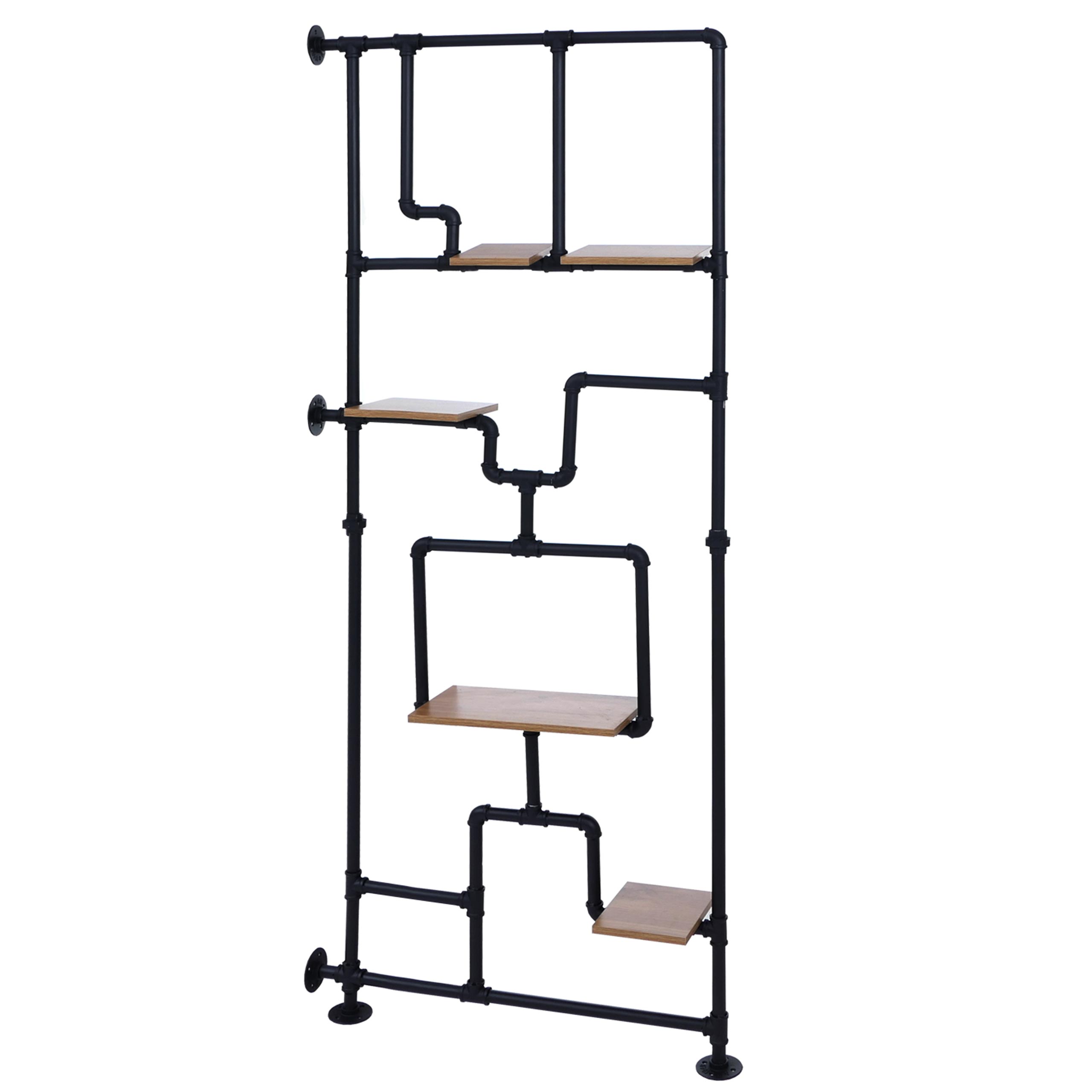 Przegroda z półką HWC-P10, półka do salonu, półka do przechowywania, metal industrialny melamina MVG 203x80x20cm ~ brązowa