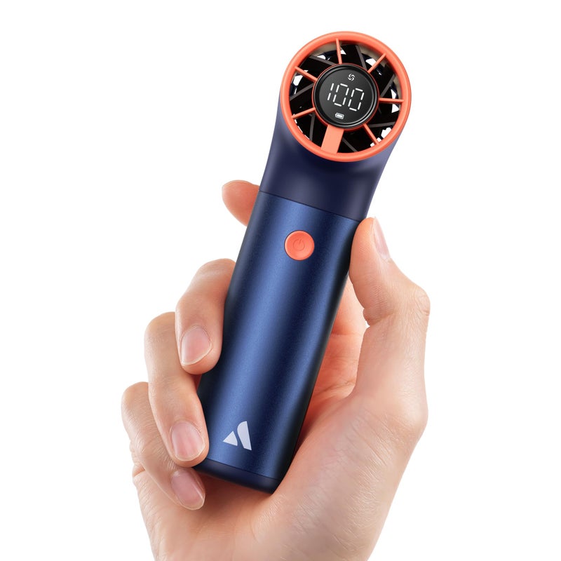 Przenośny wentylator mini ergonomiczny R 4500mAh 19000 RPM 7 prędkości aluminium niebieski i pomarańczowy