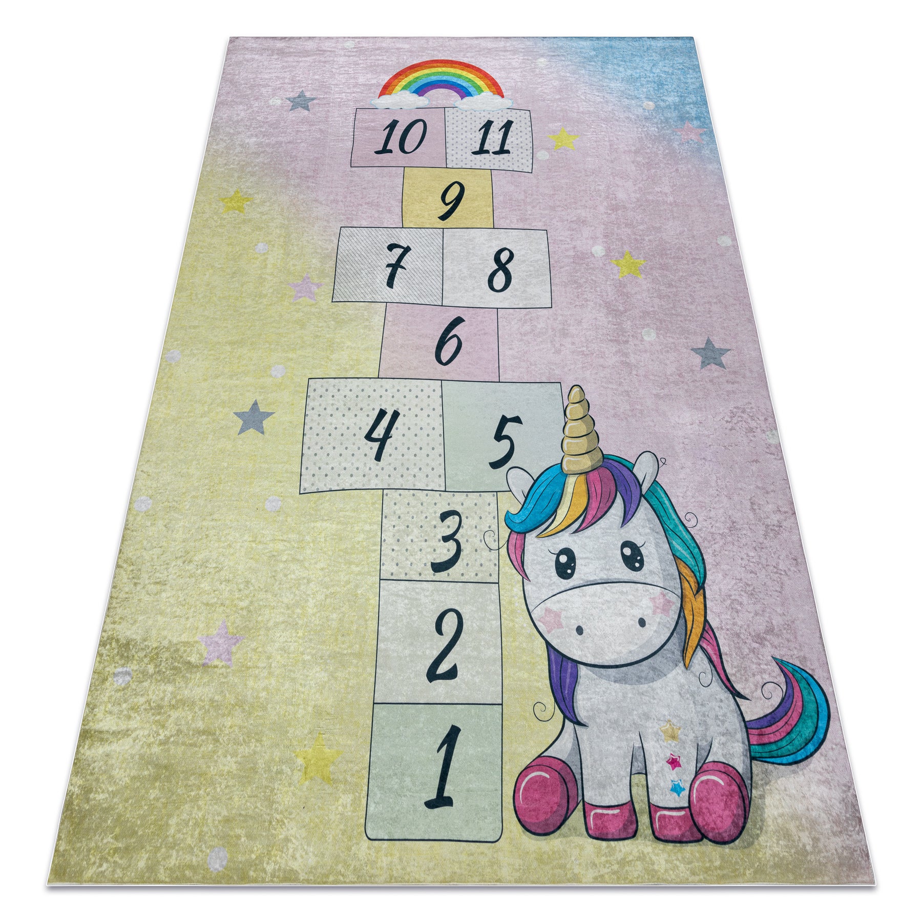 Dywan do prania BAMBINO 54060 Jednorożec, klasy dla dzieci, antypoślizgowy - różowy / żółty 160x220 cm