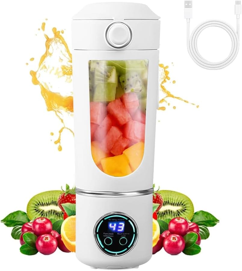 Blender przenośny 700 ml - 12 ostrzy - Pokrywka podróżna - Idealny na siłownię i do biura - 9,2 x 7,8 x 26,8 cm (biały)