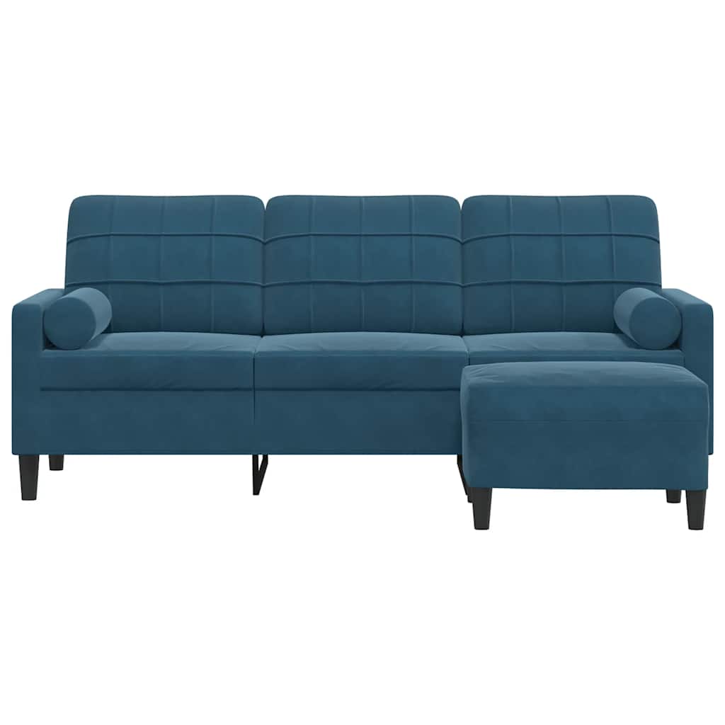 3-osobowa sofa z podnóżkiem, niebieska, 180 cm, aksamit