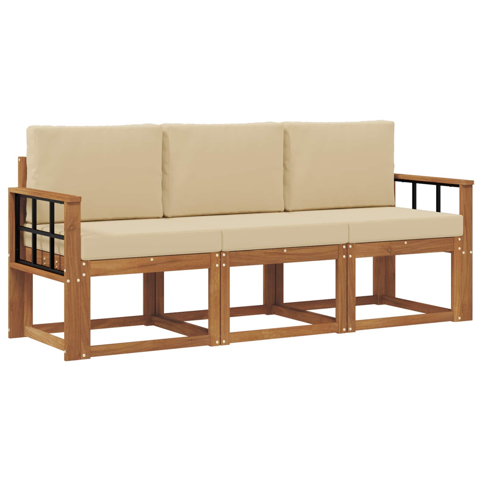 Sofa Ogrodowa Modułowa 3-Osobowa Drewniana z Beżowymi Poduszkami na Taras