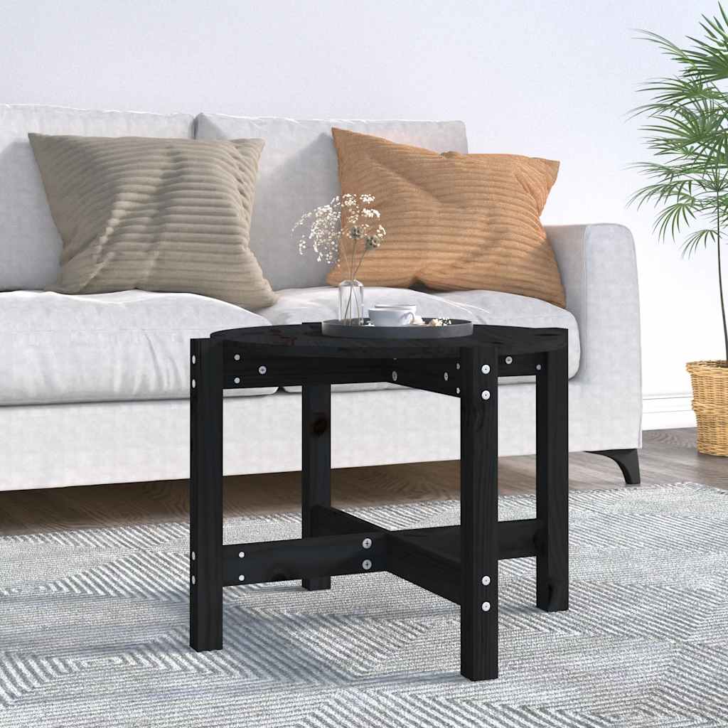 Stolik kawowy, czarny, Ø 62,5x45 cm, lite drewno sosnowe vidaXL