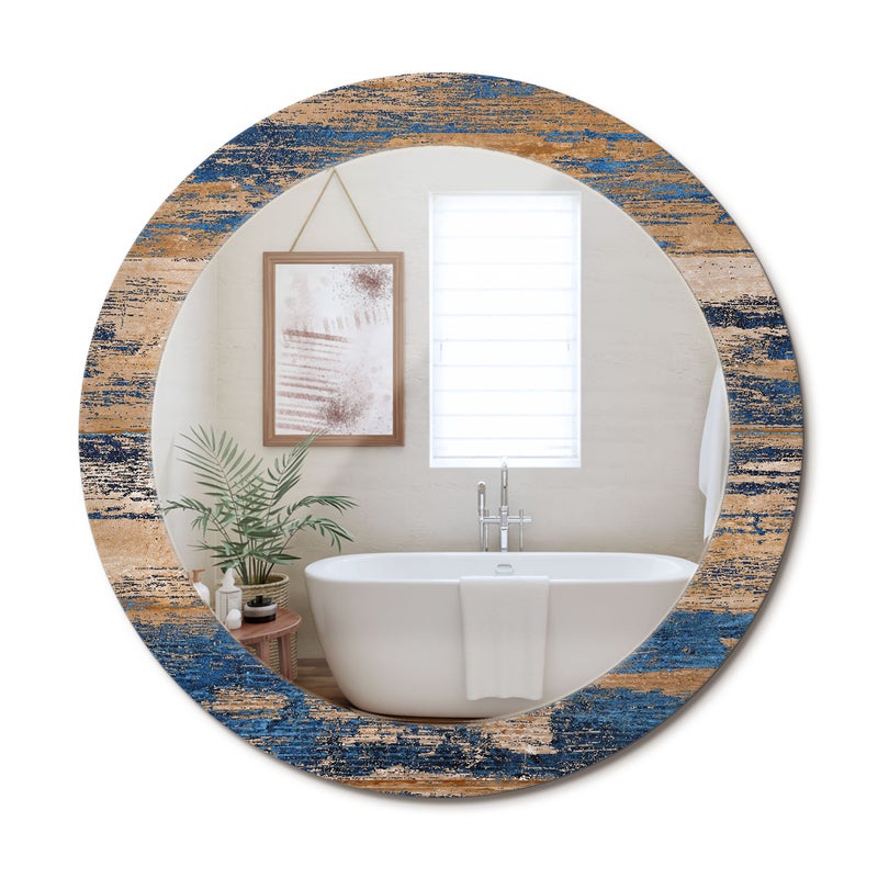 Okrągłe lustro z designerską ramą szklaną – dekoracja wnętrz Abstrakcyjne drewno - 70 cm - ArtPrintCave