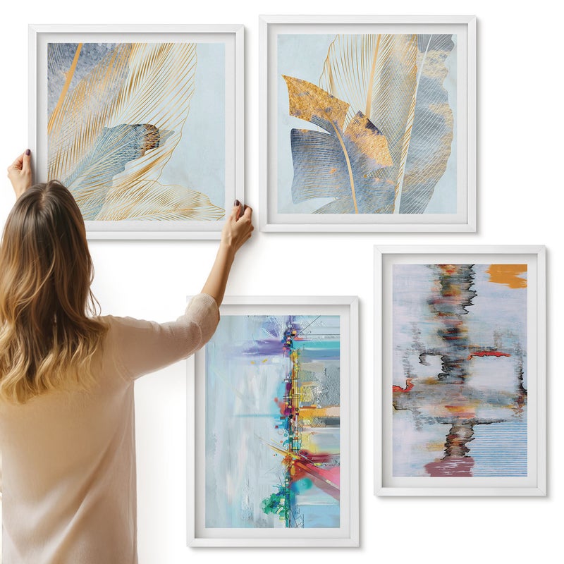 Galeria ścienna 4-częściowy komplet obrazów w białych ramach - Abstrakcyjne kompozycje styl malarski - ArtPrintCave