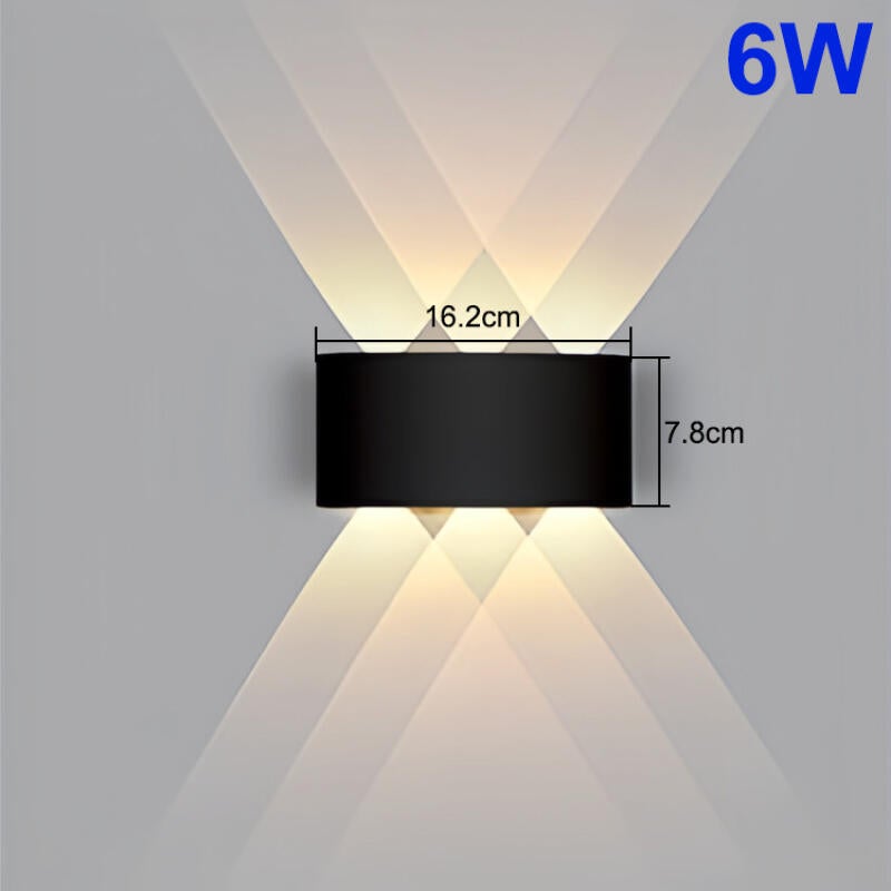 Kinkiet wewnętrzny LED 6W, aluminium w kolorze czarnym - światło w górę i w dół, odpowiednie do salonów, sypialni i korytarzy - ciepłe światło.