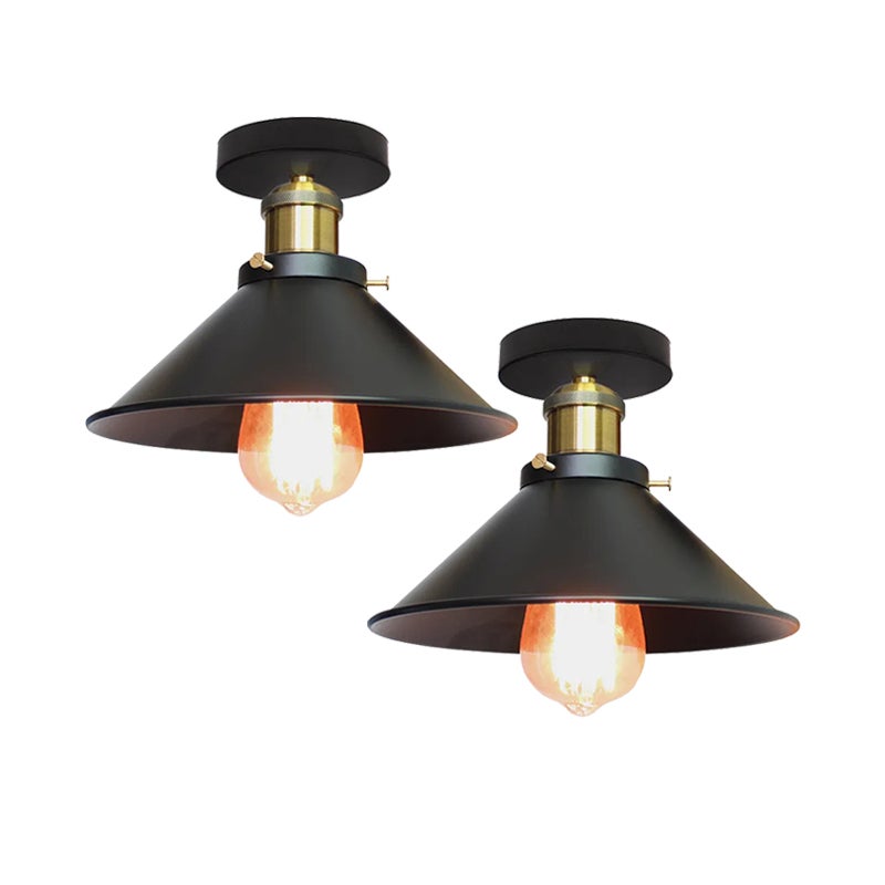 Zestaw 2 plafonów w stylu industrialnym, metalowe lampy wiszące retro, lampy sufitowe LED, wysokiej jakości plafony, φ22 cm (biało-złote)