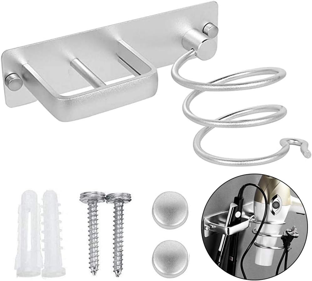 Uchwyt ścienny z aluminium na suszarkę do włosów z miejscem na kabel, idealny do przechowywania suszarek, prostownic, szczotek do włosów i innych akc