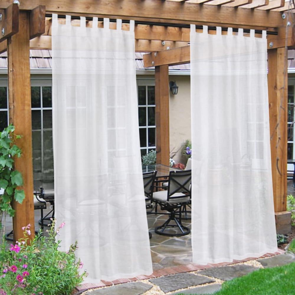 Białe Czyste Przezroczyste Zasłony Lniane Na Zewnątrz 2 szt. 132x274 cm, Prywatność, Wodoszczelne, Filtr Światła, Samoprzylepna Pętelka, Patio