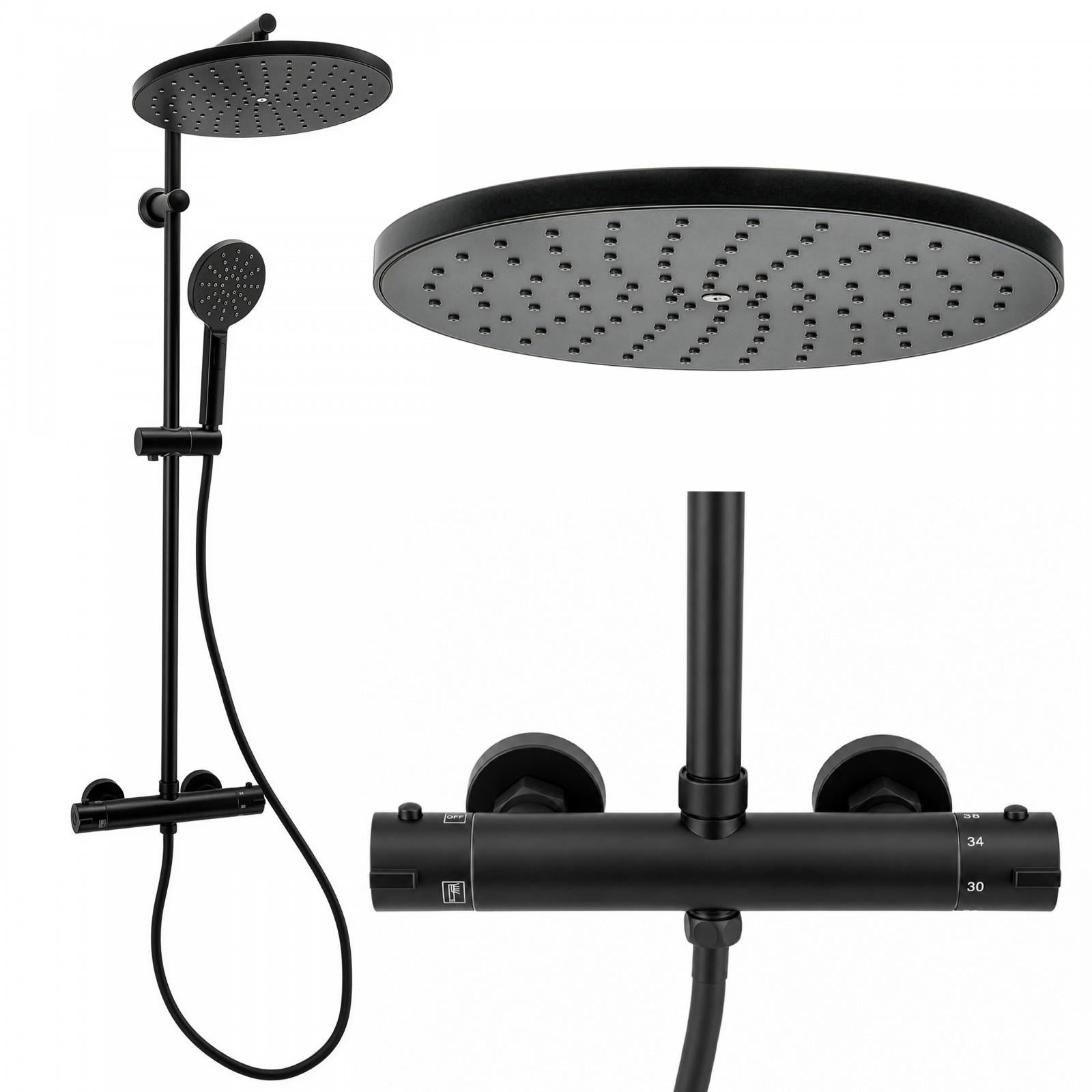 Bateria prysznicowa termostatyczna z deszczownicą 30 cm czarna kolumna prysznicowa Yoka Home