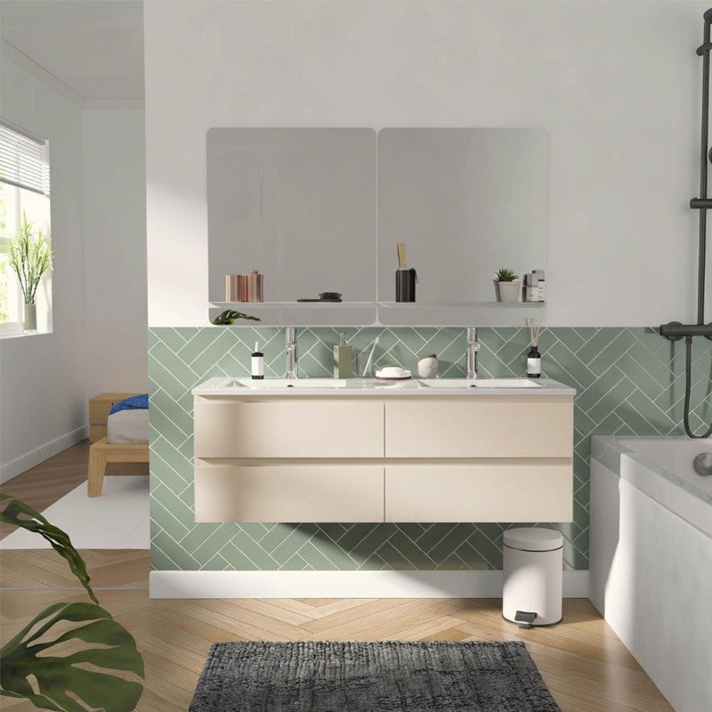 Podwójna szafka pod umywalkę 120 cm z ceramicznym blatem, kranami i lustrami SORRENTO