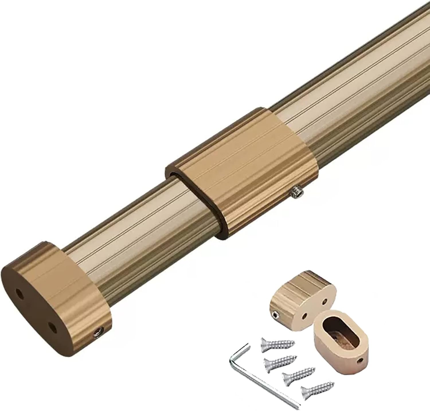 Owalny aluminiowy drążek napinający do wieszania ubrań - Wytrzymały drążek do szafy z kołnierzami, gniazdami i śrubami - Idealny do szaf, sypialni, ła