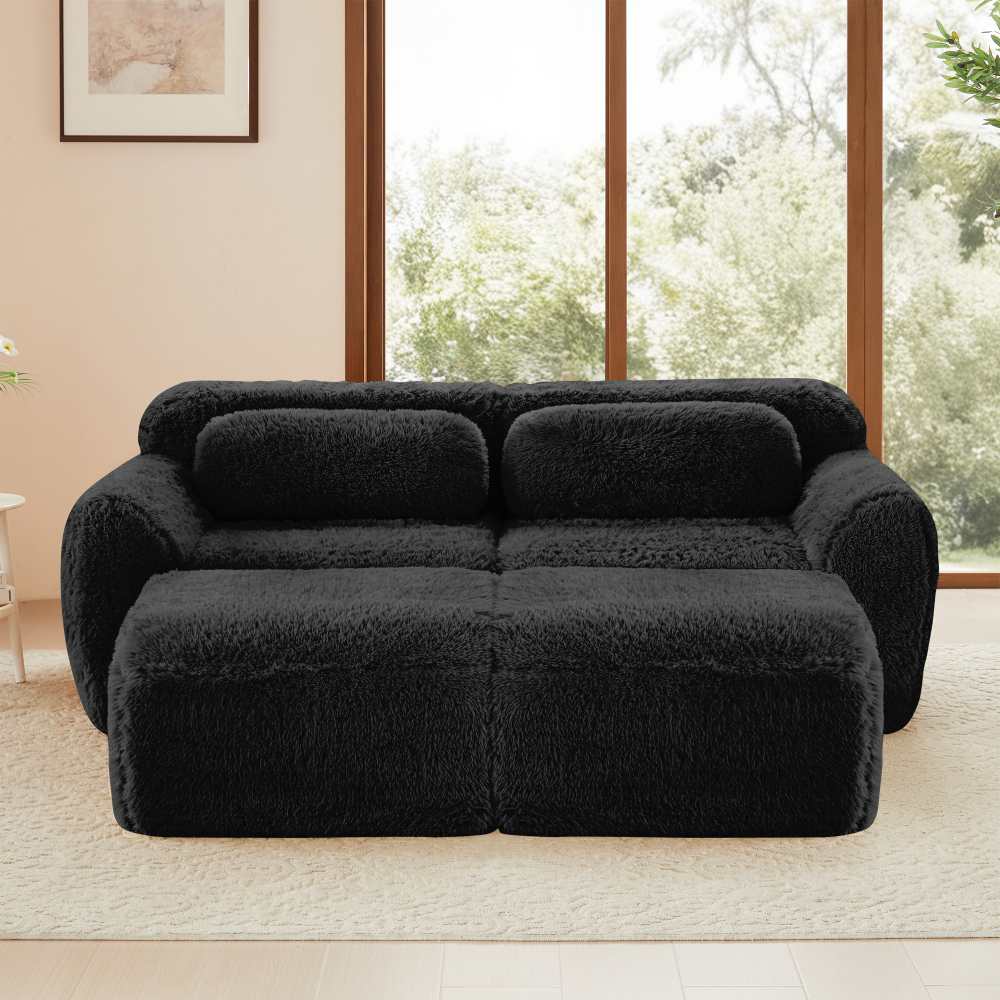 Luksusowa modułowa sofa Cloud z ultramiękkiego pluszu z pufami, dwoma siedziskami, optymalnym komfortem i błyskawicznym montażem