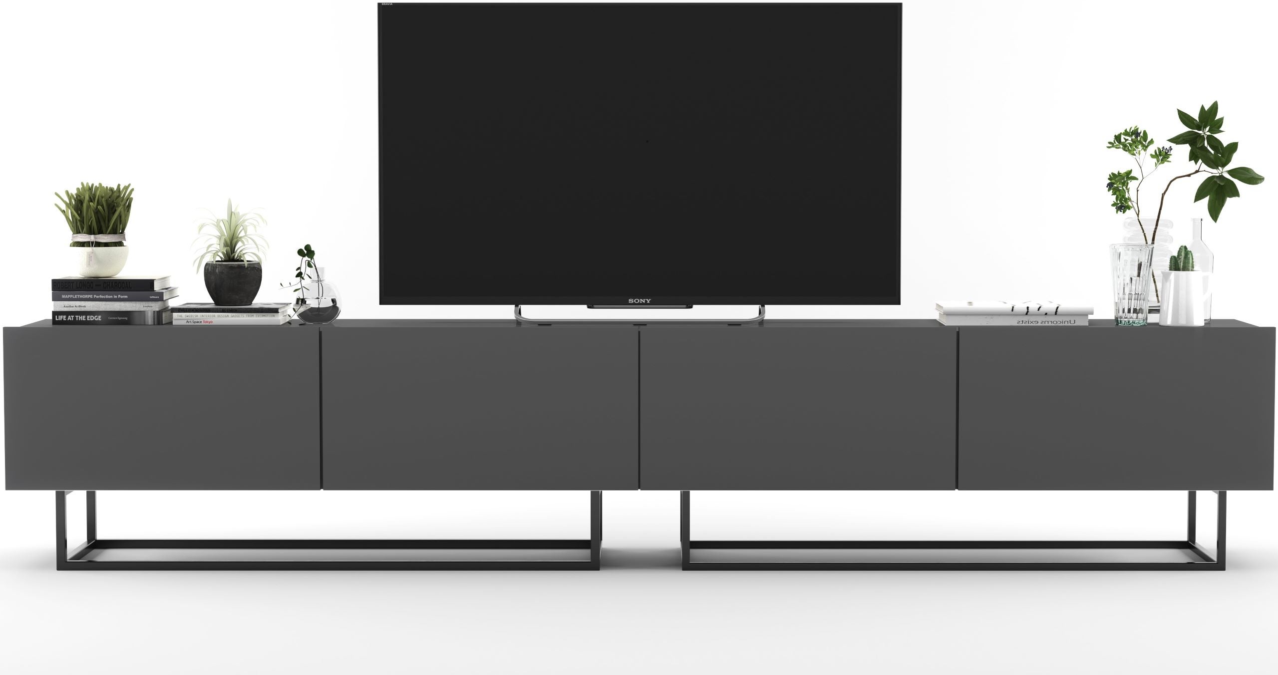 Szafka RTV Loft Industrialna 240 cm grafit mat, nowoczesna komoda RTV do salonu