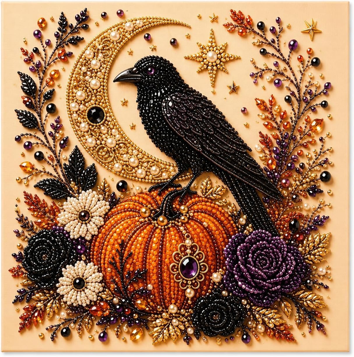 Zestaw do majsterkowania na Halloween (malowanie diamentowe) – jesienna dekoracja ścienna DIY – Raven Design