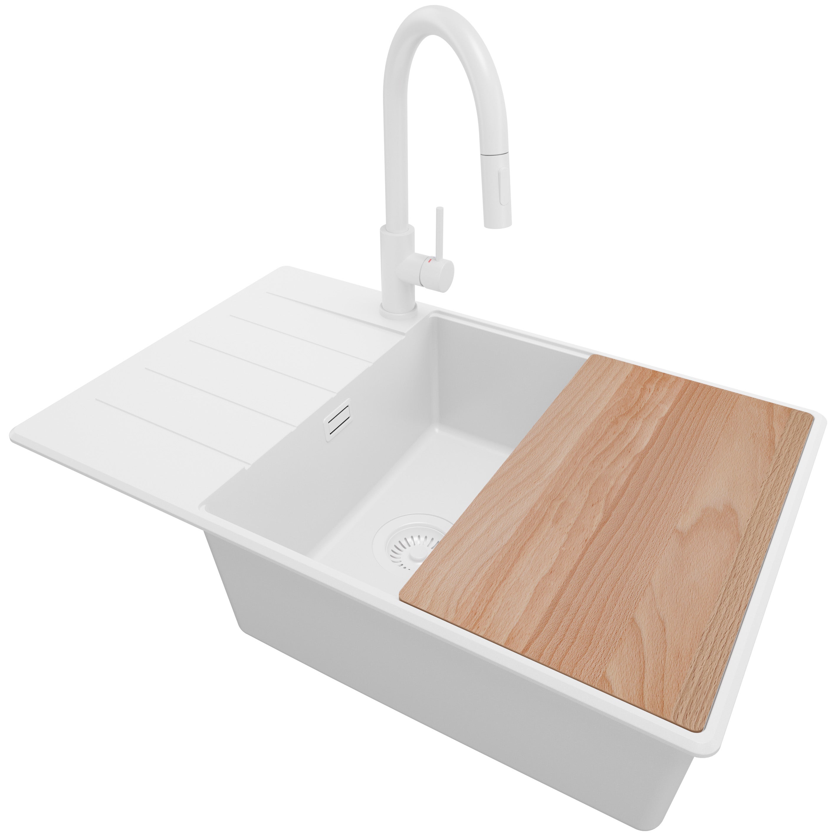 Zlewozmywak Granitowy Cały Biały 78x50cm, Zlew Kuchenny 1 Komorowy + Syfon + Akcesoria, Nablatowy do szafki od 60cm - Kopenhaga PRIMAGRAN