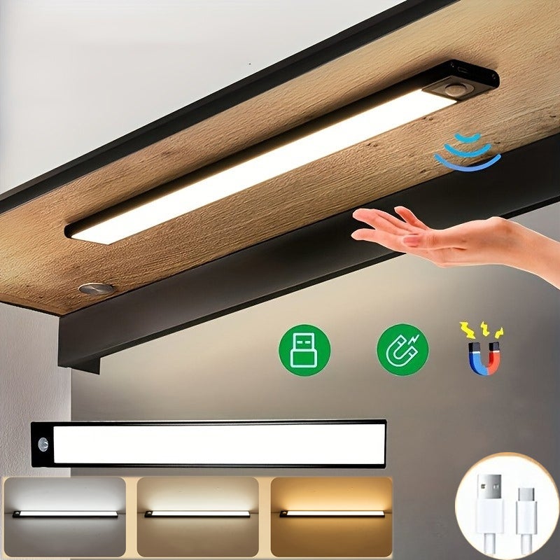 Lampki LED z czujnikiem ruchu, 20 cm, magnetyczne, ładowane przez USB, regulowana jasność, 3 kolory światła