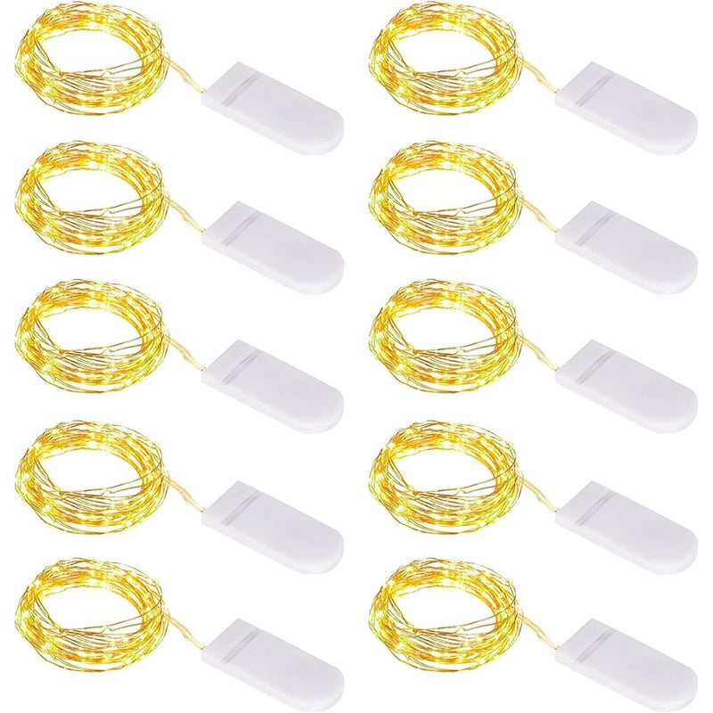 Ciepłe białe lampki choinkowe zasilane bateriami, 10 diod LED, 1 m, miniaturowe lampki choinkowe z miedzianego drutu, idealne na świąteczne przyjęcia