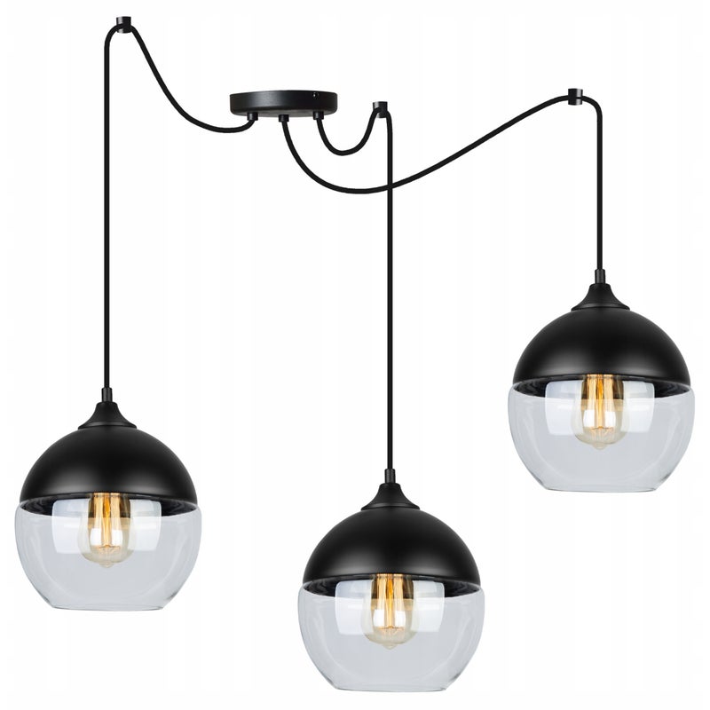 Lampa sufitowa wisząca Light Home LH Oslo Spider 3x E27 60W kule czarny/transparentny