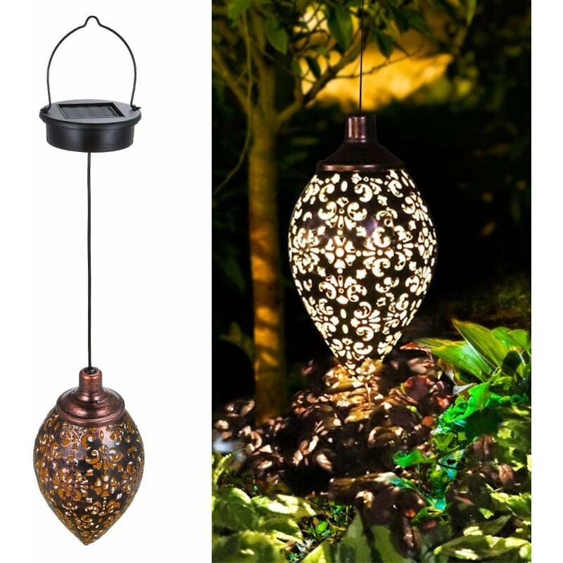 Lampa solarna, metalowa wisząca lampa ogrodowa na patio, dekoracja patio, metalowe ozdoby ogrodowe, akcesoria ogrodowe, dekoracje zewnętrzne na werand