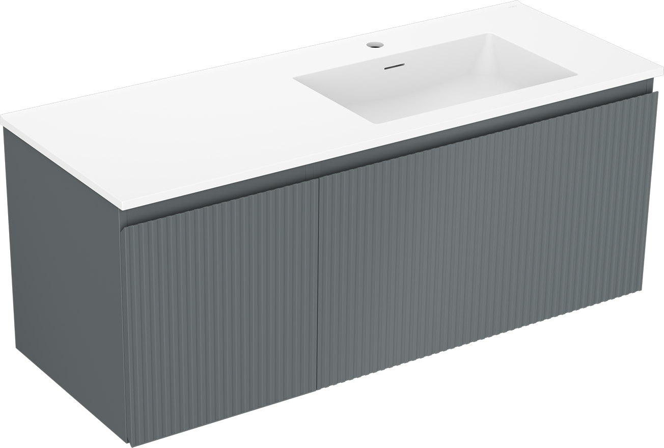 Mexen Rivel szafka łazienkowa 120 cm z umywalką Otis prawą, 1S, 1D, ryflowana, grafit/biała mat - 91A23-12047-3-BBFF66-W18P01