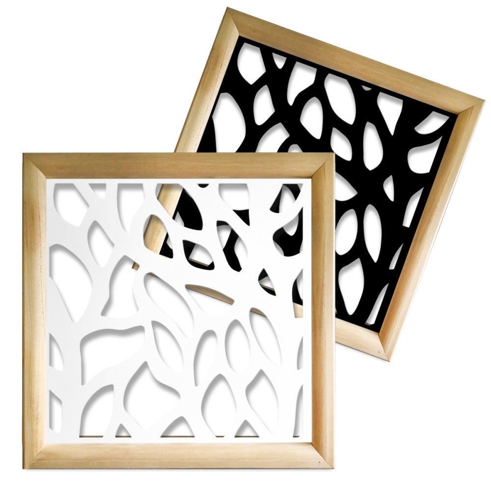 LIŚCIE - Kwadratowe moduły dekoracyjne z drewna i PVC - Rozmiar 48x48 cm - Grubość 47 mm - Kolor wewnętrzny BIAŁY