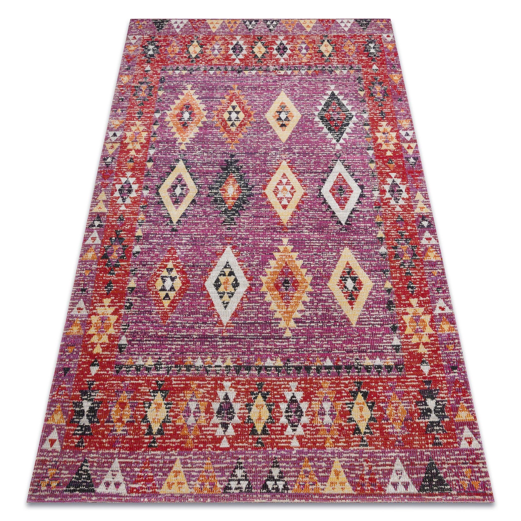 Dywan nowoczesny MUNDO D7701 romby, boho outdoor różowy / beż 160x220 cm