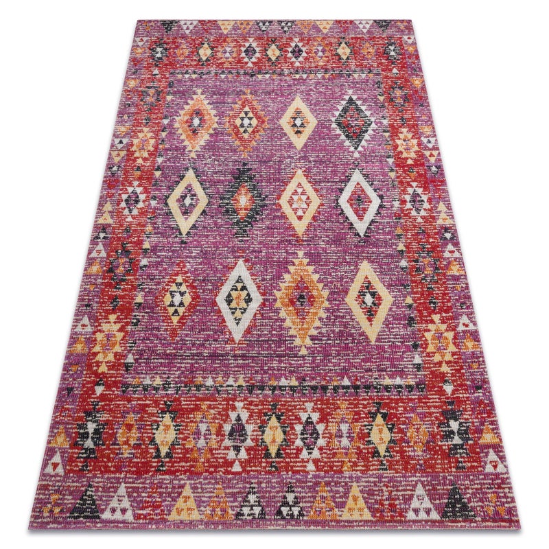 Dywan nowoczesny MUNDO D7701 romby, boho outdoor różowy / beż 160x220 cm