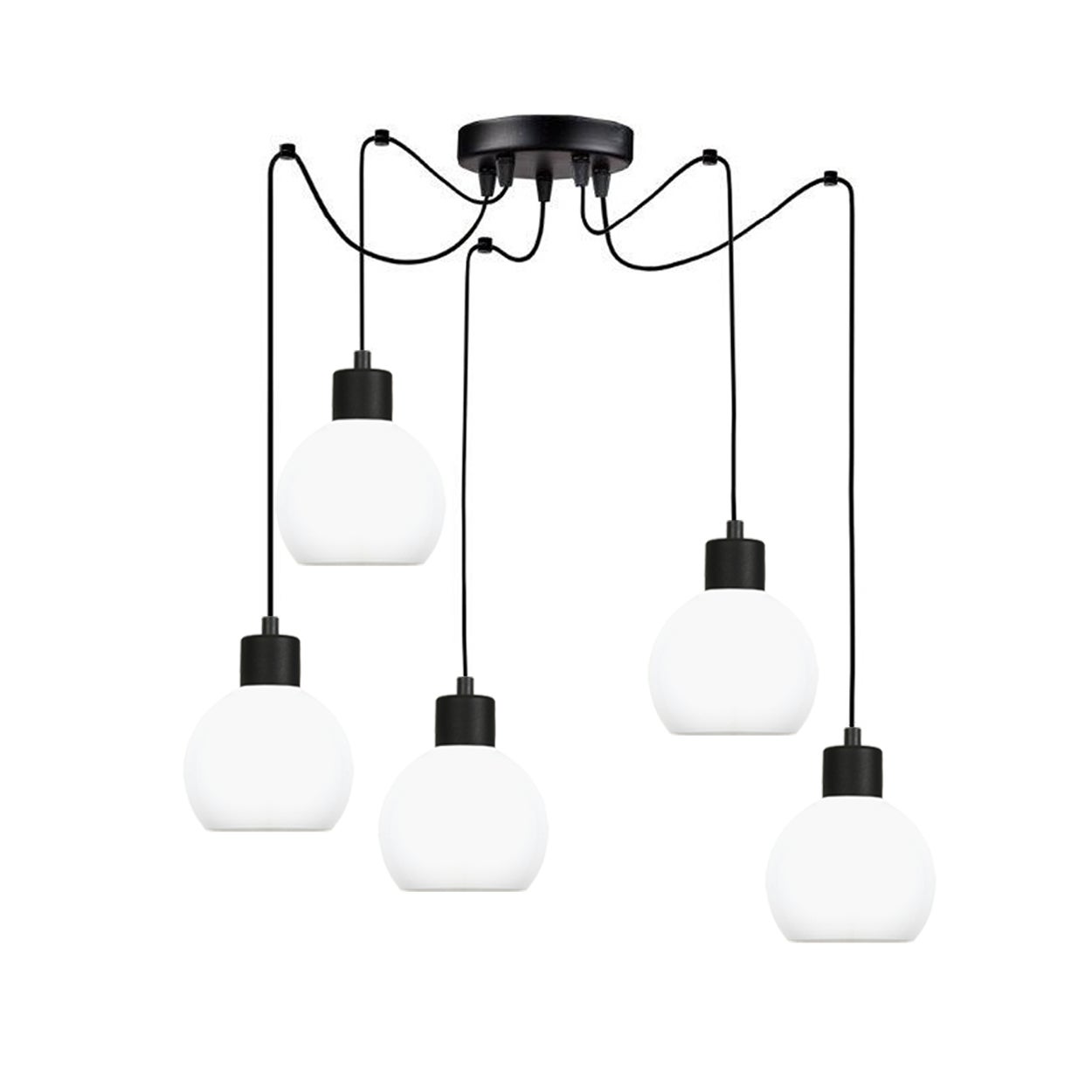 Lampa wisząca pająk czarna MOKA białe klosze nowoczesna 5xE27 Edylit