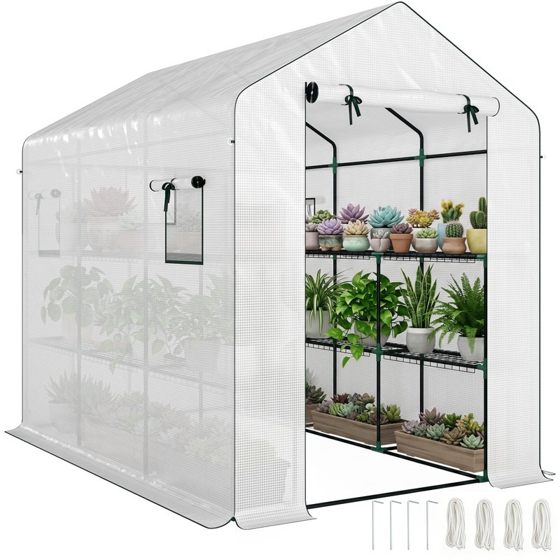Domek ogrodowy 3 m² z 3 półkami, zielony, PE 135 g/m² UV, drzwi zwijane i okna z siatki – wzmocniony.