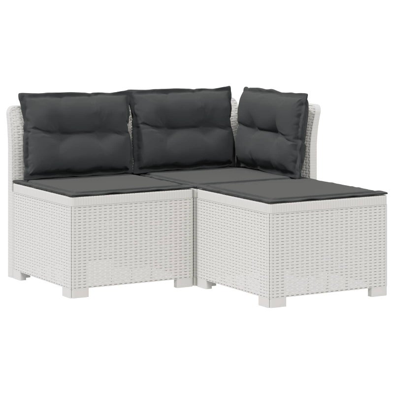Sofa Ogrodowa Modułowa 3-Osobowa Plastikowa Biała z Poduszkami na Taras