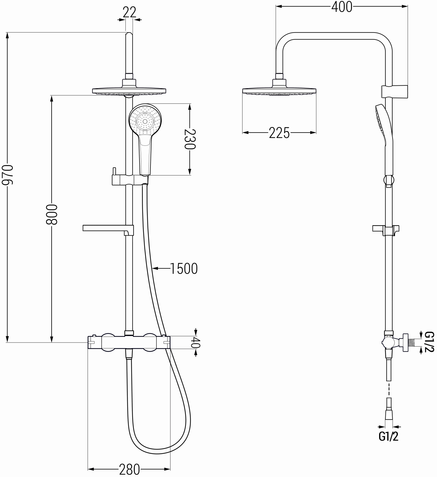 Mexen KX05 zestaw prysznicowy natynkowy z deszczownicą i baterią termostatyczną, biały - 771500591-20