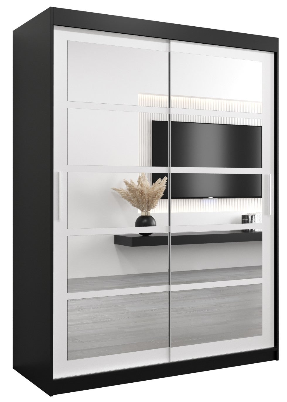 Szafa przesuwna garderoba ROMA 2 150 x 62 x 200 cm Czarny + Biały - Abiks Meble