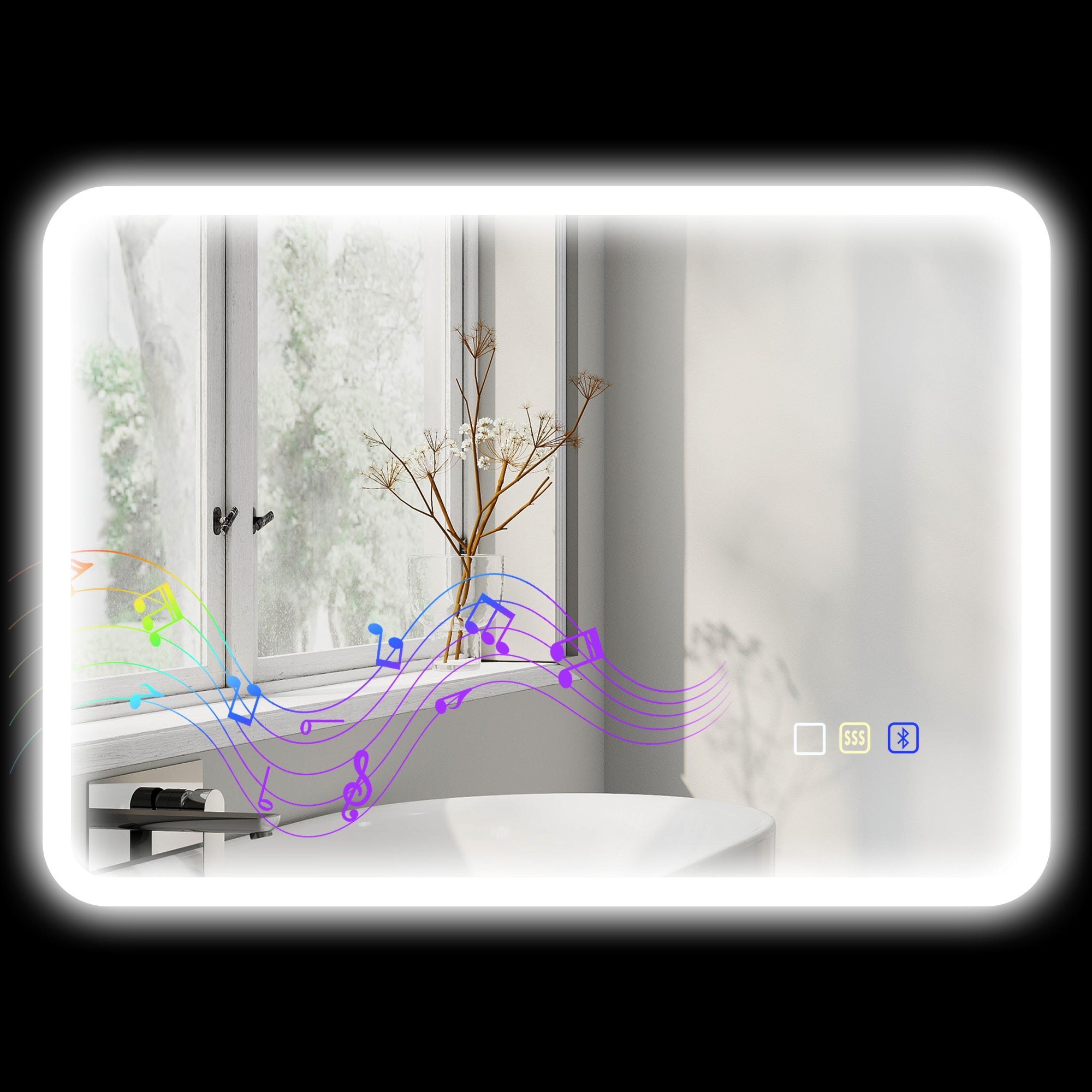 Lustro łazienkowe LED z Bluetooth, 50 x 70 cm, włącznik dotykowy, regulowane światło, 3 kolory, powłoka przeciwmgielna, funkcja pamięci, srebrne