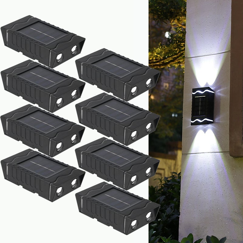 Zestaw 8 solarnych kinkietów 4 LED, oświetlenie balkonowe, ogrodzeniowe, ogrodowe, wodoodporne, automatyczne włączanie/wyłączanie, biały chłodny