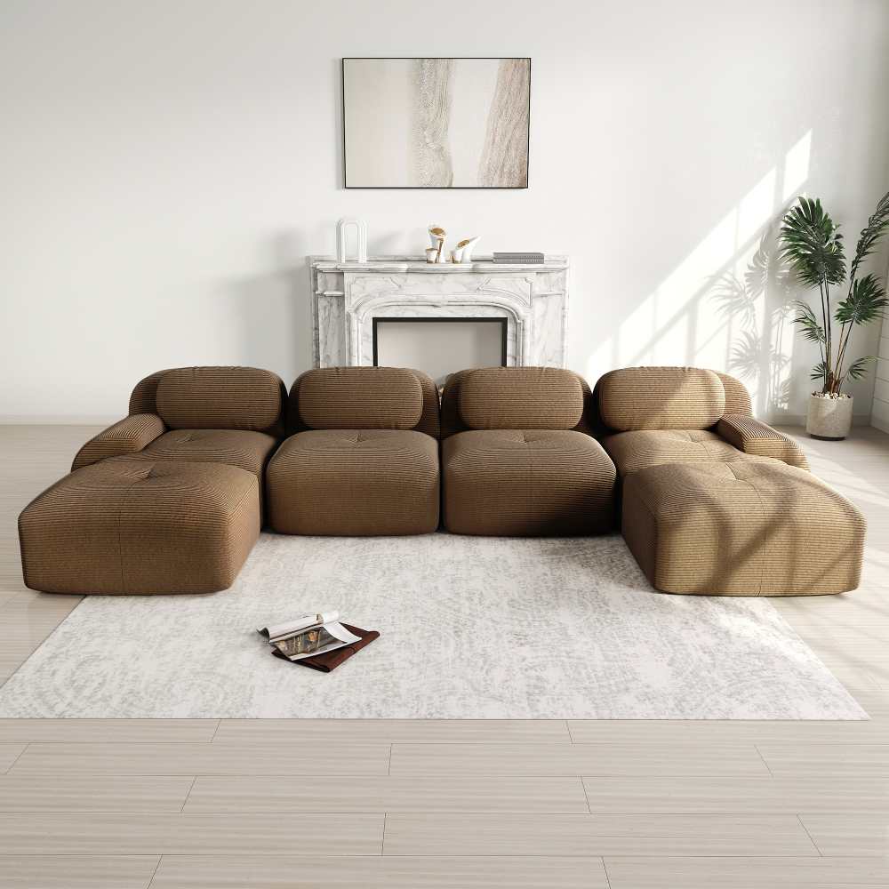 Modułowa sofa w kształcie litery U, nie wymaga montażu, oddychająca tkanina welurowa, wysoka elastyczność, przyjazna dla zwierząt